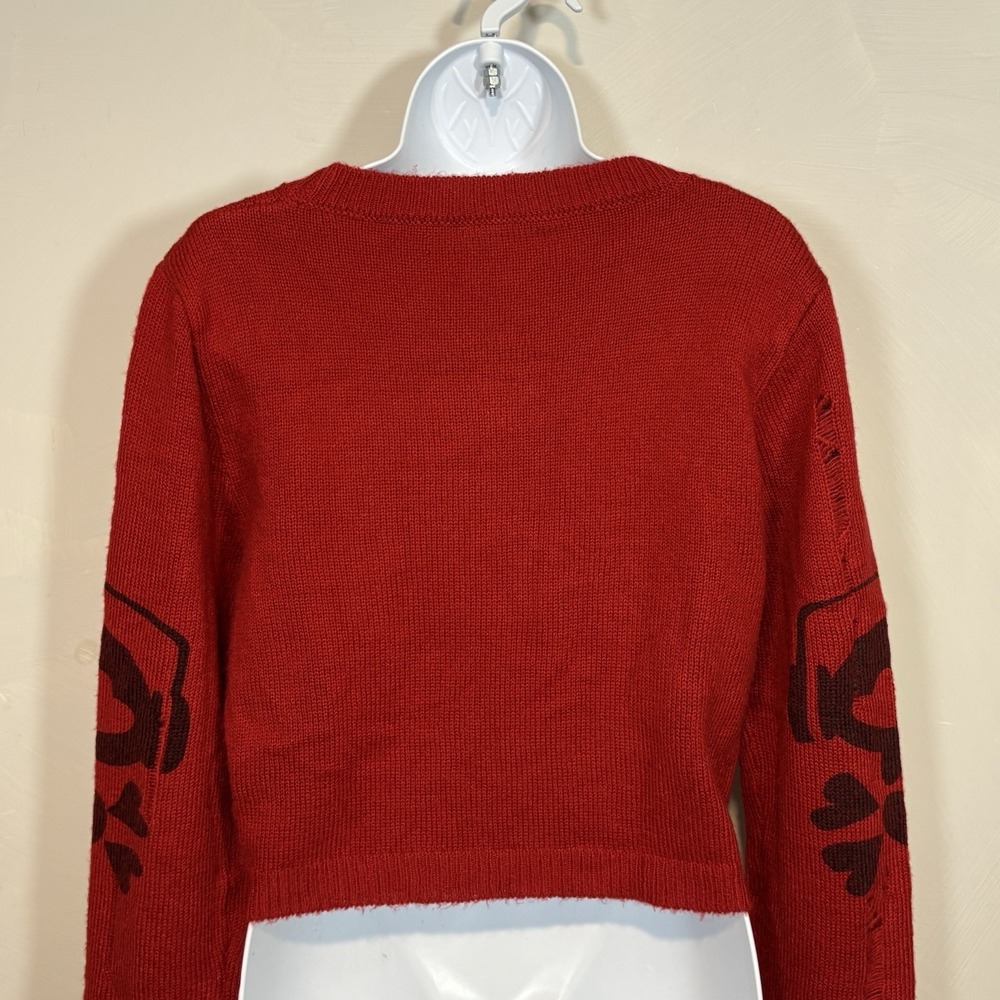 Cider Sweater Red Large Cropped Edgy Skull Goth Alt Grunge Alternative Punk - Picture 7 of 10